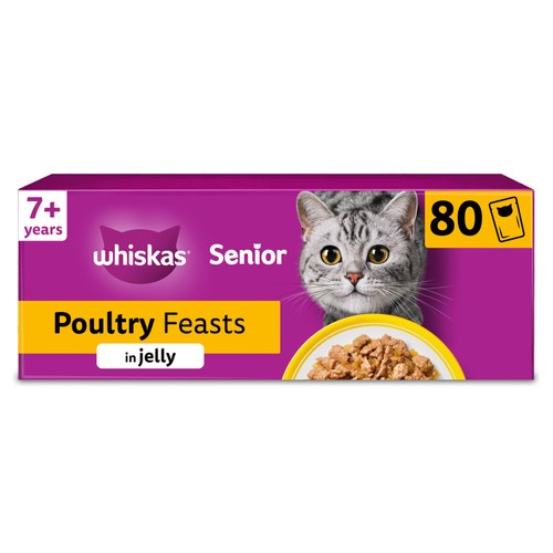 Whiskas Senior 7+ Wet Cat Food Poultry Feasts Pouches in Jelly 80x85g