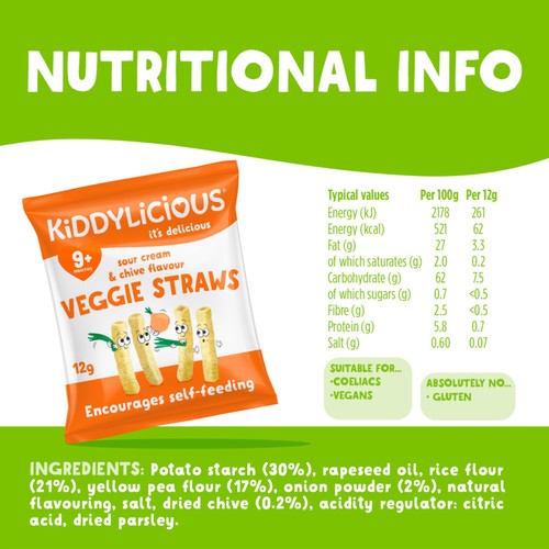 Kiddylicious Sour Cream & Chive Flavoured Veggie Straws Baby Snacks