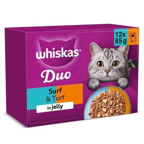Whiskas 1+ Duo Surf and Turf Adult Wet Cat Food Pouches in Jelly