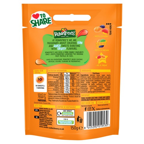 Rowntree's Fruit Gums Vegan Friendly Sweets Sharing Bag 
