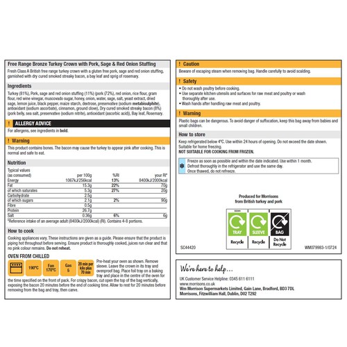 Morrisons The Best Turkey Crown with Pork, Sage & Red Onion Stuffing