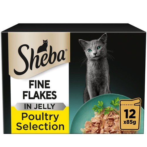 Sheba Fine Flakes Wet Cat Food Pouches Poultry In Jelly 12 x 85g