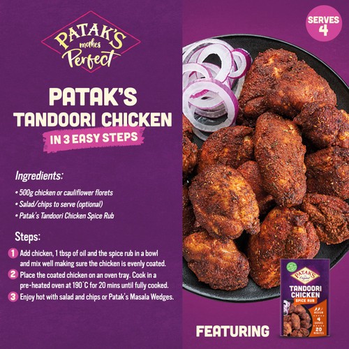 Patak's Tandoori Chicken Indian Seasoning Medium Spice Mix Rub 25g
