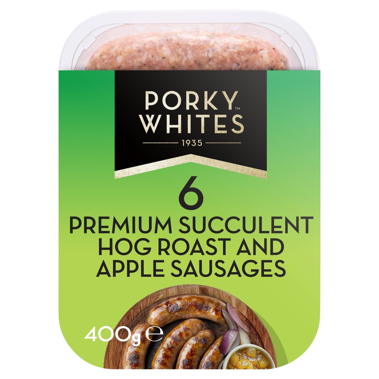 Porky Whites 6 Hog Roast And Apple Sausages 400g