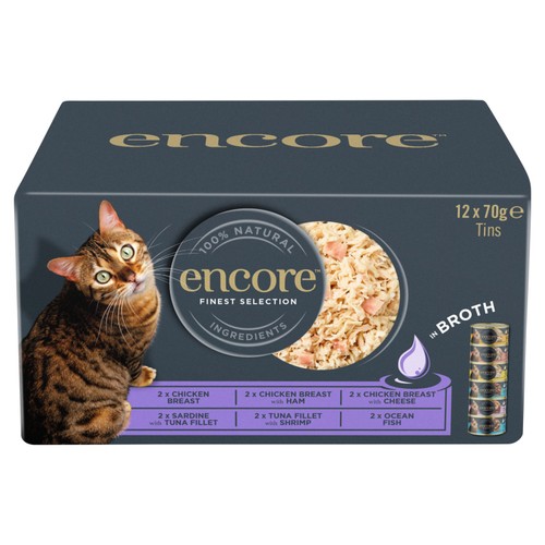 Encore Natural Wet Cat Food Finest Selection In Broth 12 X 70G Tins
