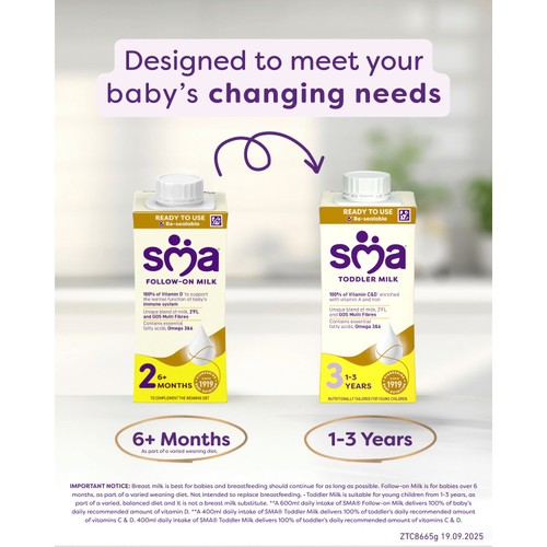 SMA Follow On Milk 6 Mth+ Ready To Feed Multipack 6x200ml