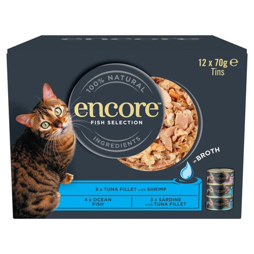 Encore Natural Wet Cat Food Fish Selection Broth 12 X 70G Tins