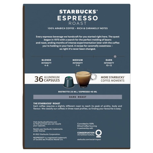 Starbucks By Nespresso Dark Espresso Roast Coffee 36 Pods