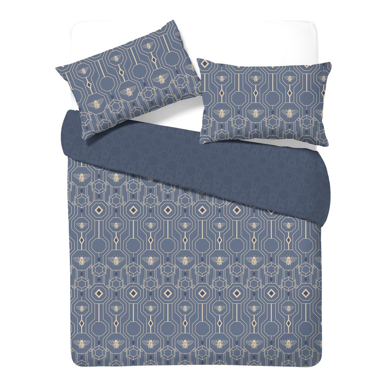 Nutmeg Home Easy Care Navy Bee Duvet Set Double