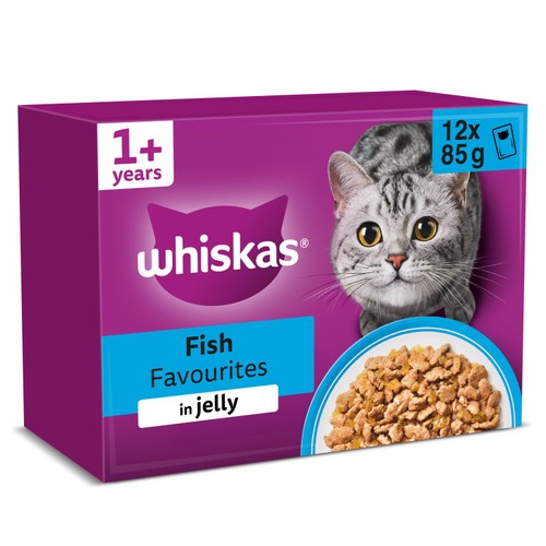 Whiskas 1+ Fish Favourites Adult Wet Cat Food Pouches in Jelly 