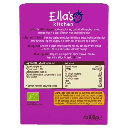 Ella's Kitchen Carrot and Orange Kids Snack Multipack Pouch 3+ Years