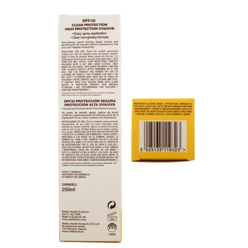 Malibu Clear Protection Spray Pump SPF 30   250ml