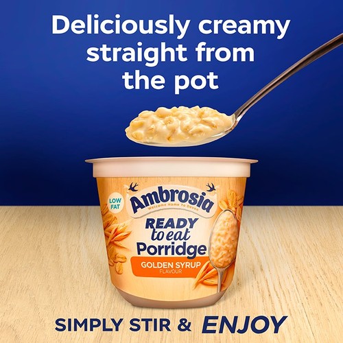 Ambrosia Ready to Eat Porridge Oat Cereal Pot Golden Syrup 210g
