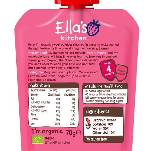 Ella's Kitchen Sweet Potatoes First Tastes Baby Food Pouch 4+ Months 