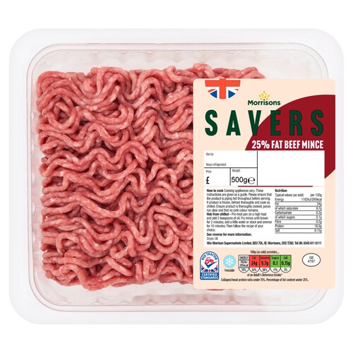 Morrisons Savers 25% Fat Beef Mince 