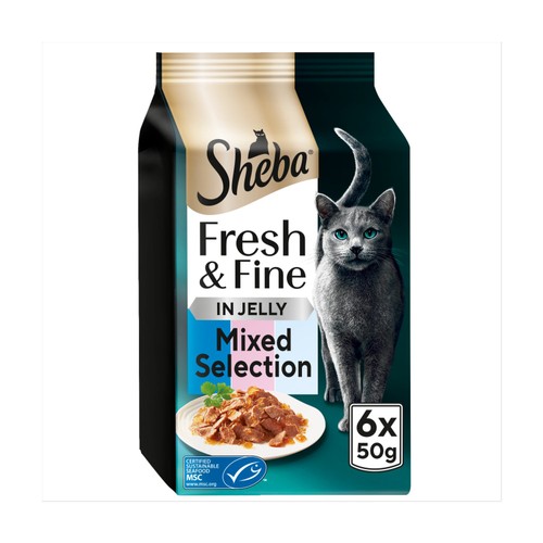 Sheba Fresh & Fine Wet Cat Food Pouches Tuna & Salmon in Jelly