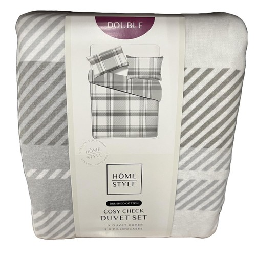 Home Style Brushed Cotton Cosy Check Duvet Set Double