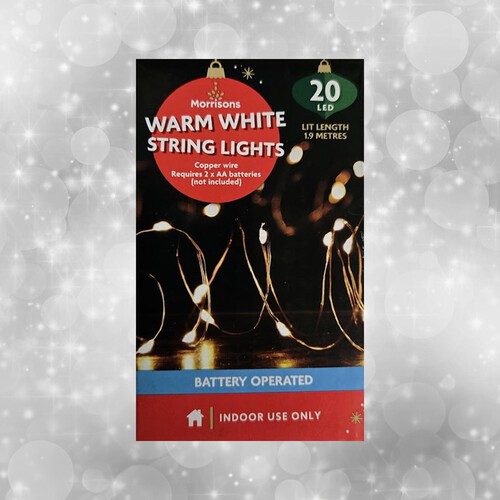 Morrisons 20 Led Battery Warm White String Lights/Copper Wire