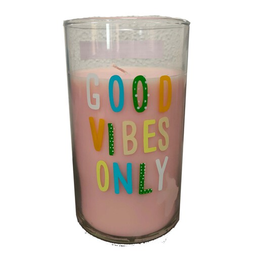 Nutmeg Home Pink Joyful Slogan Glass Pillar Candle