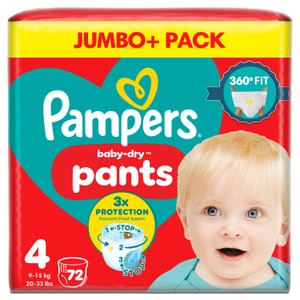 Pampers Baby-Dry Nappy Pants Size 4 72 Nappies 9kg - 15kg Jumbo+ Pack 72 per pack