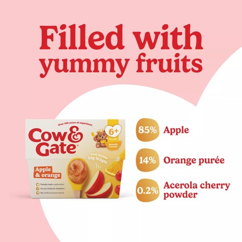 Cow & Gate Apple Orange & Acerola Baby Food Fruit Pot 6+ Months 4x100g