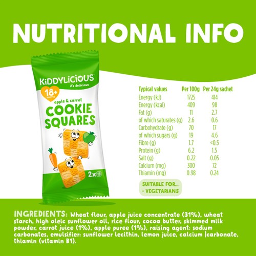 Kiddylicious Apple & Carrot Cookie Squares 18+M 6x24g