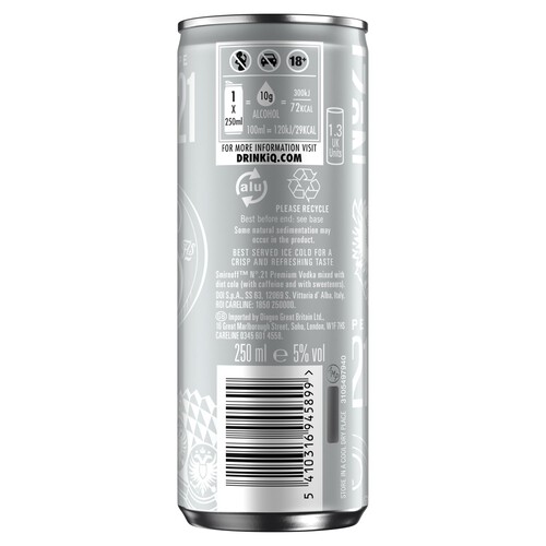  Smirnoff No.21 Vodka and Diet Cola 5% vol Ready to Drink Premix  Can