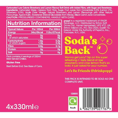Poppi Strawberry Lemon 4 x 330ml