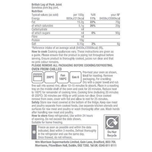 Morrisons Boneless Pork Leg Joint Medium