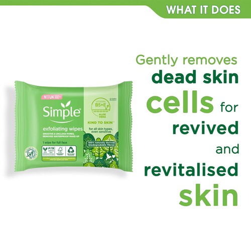 Simple Exfoliating Facial Wipes 20 Wipes