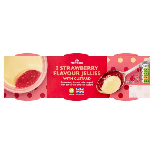 Morrisons 3 Strawberry Flavour Jellies With Custard