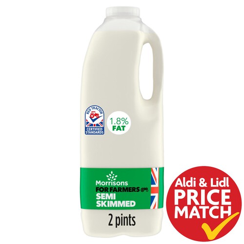 Morrisons For Farmers British Semi Skimmed Milk 2 Pint