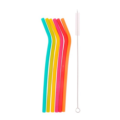 Nutmeg Home Silicone Straws With Cleaning Brush 