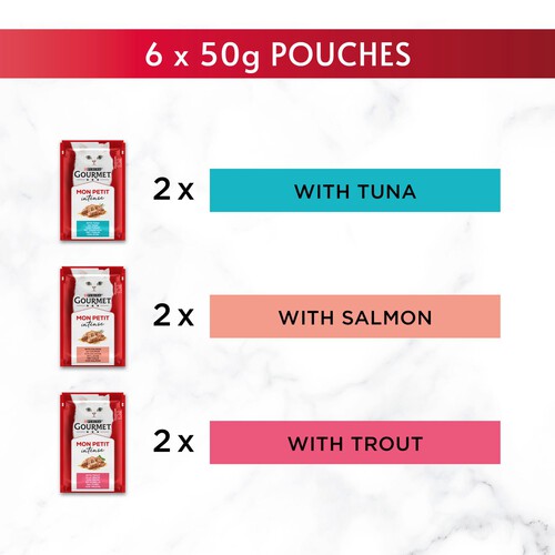 Gourmet Mon Petit Fish Variety Tuna, Salmon, Trout Wet Cat Food