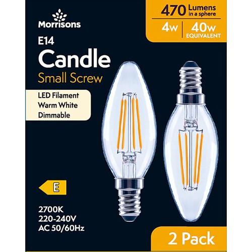 Morrisons LED Candle 470 Lumens SES 4W Dimmable 