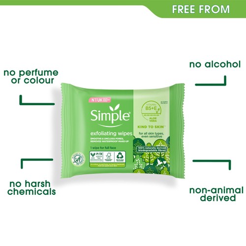 Simple Exfoliating Facial Wipes 20 Wipes