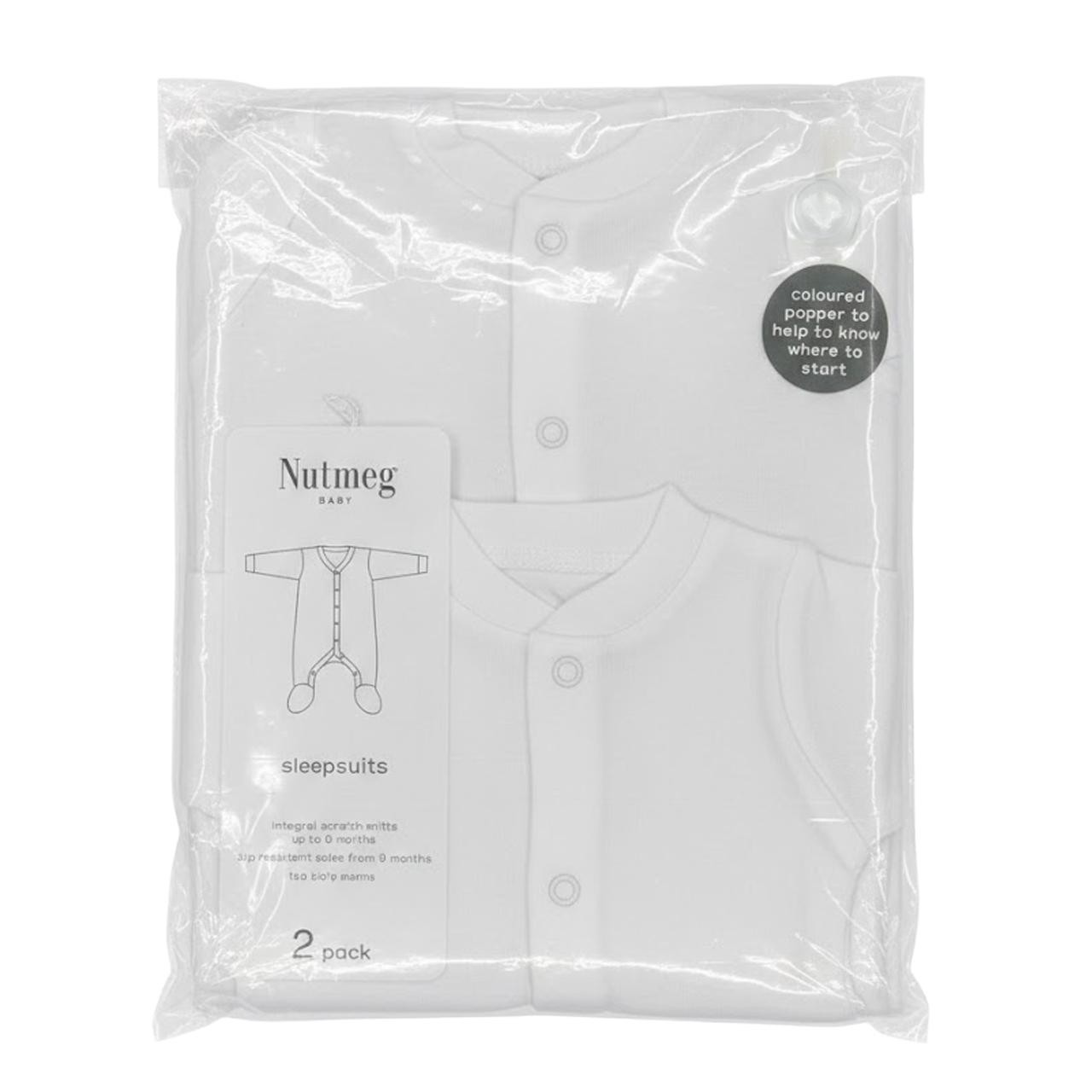 Nutmeg 0-3 Months White Popper Sleepsuits