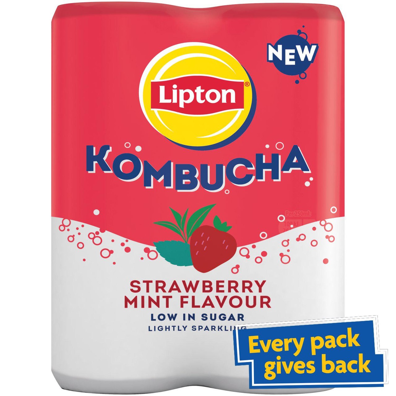Lipton Strawberry Mint Flavour Kombucha Cans 4 x 250ml