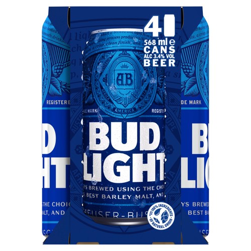 Bud Light Beer 4 x 568ml (abv 3.4%) - Morrisons Online Groceries