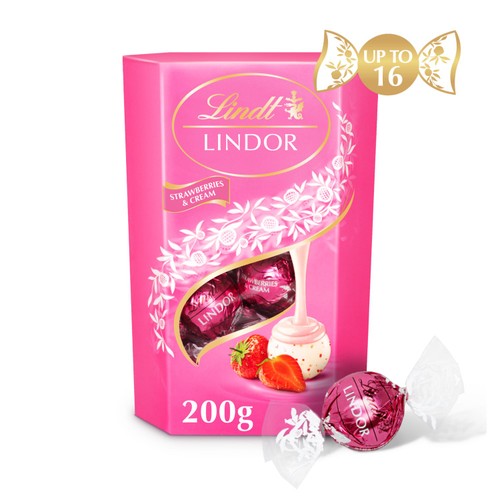 Lindt Lindor Strawberries & Cream Chocolate Truffles Box 200g