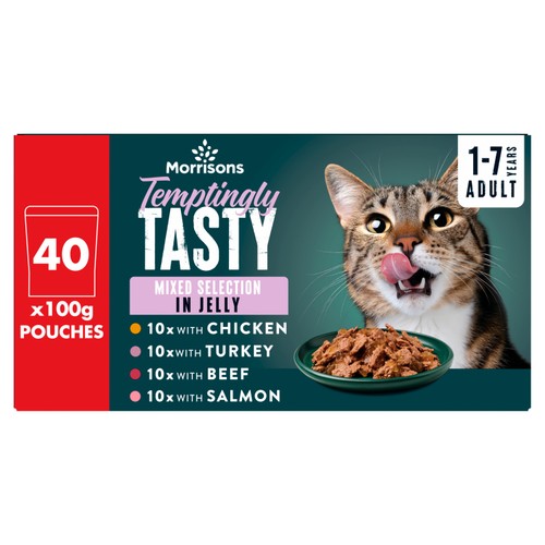 Morrisons Temptingly Tasty Cat Food Mixed Selection In Jelly 40 x 100g
