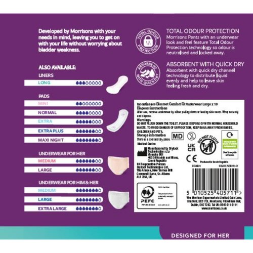 Morrisons Incontinence Discreet Comfort Fit Underwear Pants Large 10 Pack