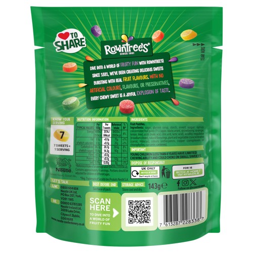 Rowntree's Fruit Pastilles Vegan Friendly Sweets Sharing Bag 143g