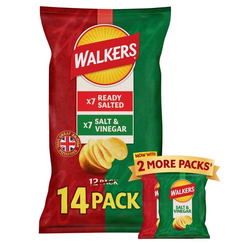 Walkers Ready Salted/Salt & Vinegar Crisps   14 x 25g