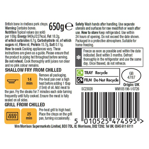 Morrisons Pork Chops 650g