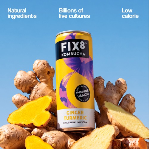 Fix8 Kombucha Ginger Turmeric Live Sparkling Soda 4 x 250ml