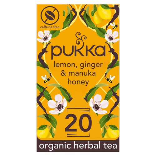 Pukka Lemon Ginger & Manuka Honey Organic Fair Herbal Tea Bags 20 Sachets