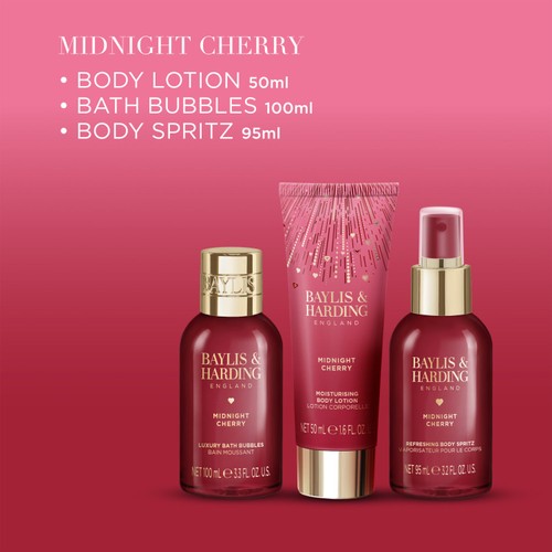 Baylis & Harding Midnight Cherry Gift Wrapped Pamper Trio Gift Set