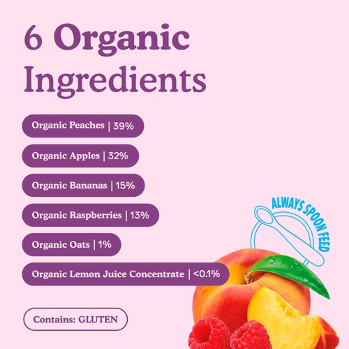 Little Freddie Organic Peaches & Raspberries Baby Food Pouch 6+ Months