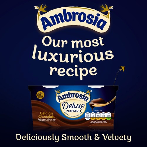 Ambrosia Deluxe Belgian Chocolate Custard Dessert Snack Pots 2 x 120g